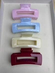 4pcs Summer Fresh Cream Hair Claw, Minimalist Marble Pattern Hair Clips For Women With Thick Hair, Spring/Summer - Multicolor - View 4