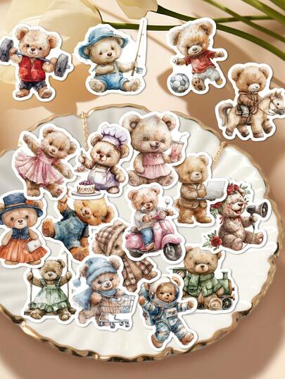 55张可爱泰迪熊贴纸，设计可爱有趣，非常适合用于剪贴簿、水瓶、笔记本、平板电脑、派对、信封、行李箱、桌面和礼物装饰——趣味贴纸！