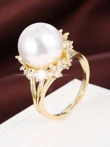 1pc Delicate Flower Circular Design Cubic Zirconia Inlaid Fashion Ring For Women - Multicolor - View 11