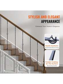 Staircase Metal Balusters  44" X 1 2  Galvanized Steel Decorative Banister Spindles  10 Pack Deck Baluster With Hollow Single Baskets  Twists  Spiral Stair Railing W  Shoes & Screws - Black - View 4