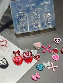 1个心形蝴蝶结背包可爱单肩包透明硅胶美甲模具DIY配件 - 無色 - 查看 1