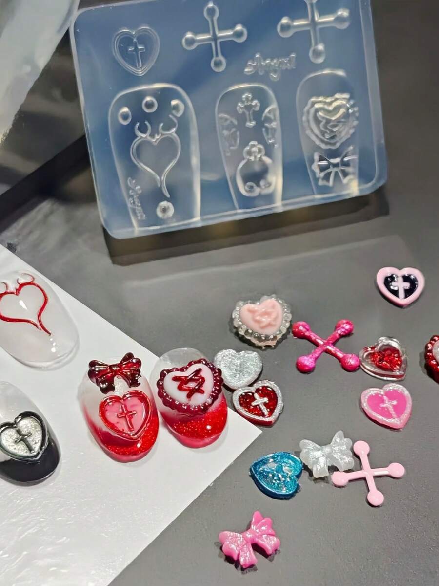 1个心形蝴蝶结背包可爱单肩包透明硅胶美甲模具DIY配件 - 無色 - 查看 1