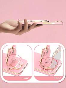 1个可爱电镀兔子化妆镜，3D手机支架，可折叠旋转桌面支架，小巧设计 - 彩色 - 查看 4