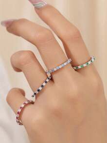 1枚925纯银立方氧化锆戒指，也可作耳环佩戴，优雅闪亮的水晶耳环，适合订婚、周年纪念、婚礼及其他场合。 - 銀色 - 查看 7