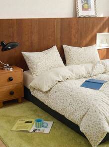 Joivida 3pcs 100% Polyester Cute Floral & Rabbit Print Bedding Set, 2 Pillowcases + 1 Duvet Cover (No Bed Sheet) - Multicolor - View 2