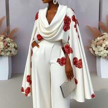 Printed Stacking Collar Long Sleeve Two-Piece Trousers Set - White - View 7