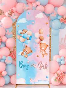 1pc Blue & Pink Bear Gender Reveal Arch Backdrop, Cute Blue & Pink Balloon Bear Pattern Baby Shower Party Arch Backdrop Decor, Gender Reveal Party Arch Expandable Backdrop - Blue and Pink Bear - View 4