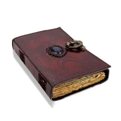 Blank Spell Book Of Shadows Journal With Lock Clasp Prop Vintage Handmade Leather Third Eye Stone Diary Embossed Triple Moon Prayer Pagan Unlined Paper Witchcraft Wiccan Notebook Daily 7 X 5 Inches.