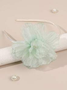 1pc Green Floral Headband, Sheer Hair Hoop, Fashion Hair Accessory, Suitable As Girls Party Gift - Green - View 4