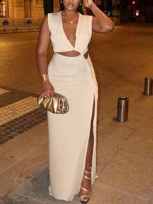 Women's Dress 2026 Spring New Spot Dress Milk Silk Oblique V-Neck One-Shoulder Sleeveless Long Skirt - Màu quả mơ - Xem 4