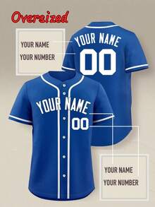 Customizable Plus Size Baseball Sports Shirt For Men, Personalized With Name & Number, Team Name, Free Design, Fast Delivery, Suitable For Outdoor Sports, Casual Wear, Gatherings Summer - 藍色 - 查看 1