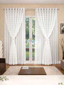 Long Curtain 3.00 X 2.80 Microfiber Lining With Voile - 白色 - 查看 2