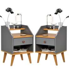 Set Of 2 Dakota Corner Bedside Tables, Retro Style, With 1 Drawer And Niche - Xám - Xem 2