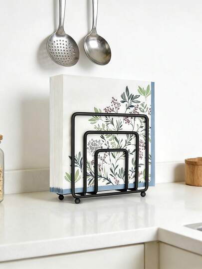 1pc Metal Black Napkin Holder Modern Tissue Holder For Table Countertop Kitchen Room Decor Disposable Paper Hand Towel Dispenser Standing Paper Napkin Holder For Living Room Office Home Decor