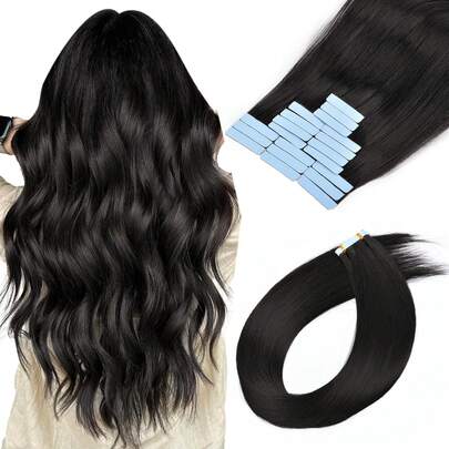 Bộ 10 miếng tóc nối dán liền mạch 20 inch, tóc nối mềm mại tự nhiên màu đen thẳng, dành cho nữ, kiểu tóc nhẹ tự nhiên, thích hợp sử dụng hàng ngày, dự tiệc và hẹn hò.