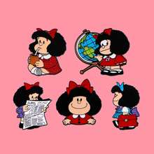 5pcs/Set Cute Curly-Haired Girls Enamel Pins Cartoon Figure Brooch Lapel Pin Badge On Backpack Clothing Accessories Fashion Jewelry Gifts - Black - View 2