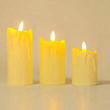 Set de 3 luces de vela LED a batería - Batería incluida, Set de velas como regalo, Adecuado para centro de mesa de boda, propuesta, decoración, regalos, decoración del hogar, velas electrónicas realistas - Blanco marfil secado con cera - Ver 7
