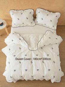 Joivida 3 件套：荷叶边水洗纤维羽绒被套和枕套、蝴蝶刺绣床上用品（不含填充物） - 白色 - 查看 13