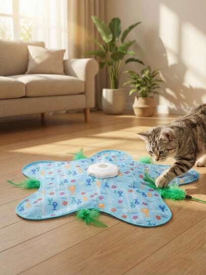 PETSIN 一套猫玩具，自娱自乐捉迷藏游戏配件，宠物电动益智玩具，猫玩具，游戏垫上快速移动的球，自动运动激活藏球游戏，适合室内踢球运动