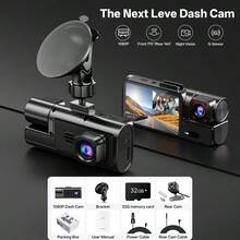 Cámara de salpicadero 1080P de 3 lentes, cámara DVR para automóvil con visión nocturna infrarroja, grabadora de automóvil de ángulo amplio de 170°, compatible con tarjeta TF de 32GB, grabación en bucle, sensor G | Cámara de salpicadero de doble lente de 2" IPS, modo de monitoreo de estacionamiento las 24 horas, regalo de Navidad - 3 canales + Tarjeta de 32 GB - Ver 12