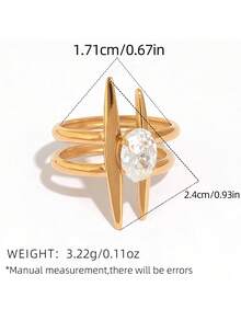 6pcs/Set 304 Stainless Steel Zirconia Inlaid Rings, 18K Gold Plated Rings, INS Style Personalized Accessories, High-End Feeling Rings, Best Choice For Holiday Gifts And Daily Matching, Suitable For Daily Gatherings And Parties, Best Gift For Girlfriend And Wife - Multicolor - View 8