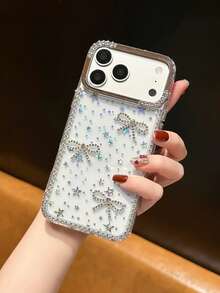 奢华3D水钻蝴蝶结手链星形手机壳，兼容 17 Pro Max、14/13、15 Pro、高端ins镜头水钻16 Plus、时尚12防震11全覆盖 - 銀色 - 查看 4