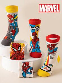Marvel 5双装儿童漫威超级英雄蜘蛛侠袜子，男童中筒袜，韩版卡通风格，女童袜子，蜘蛛侠及超级英雄人物袜子，春夏款 - 彩色 - 查看 10