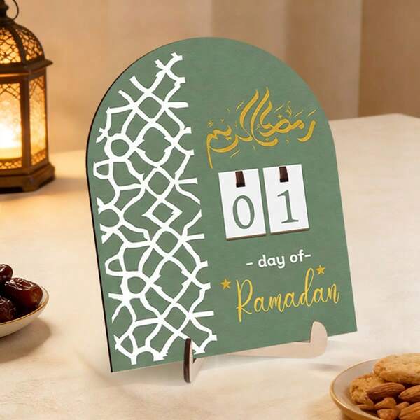 1 Stück Tag des Ramadan Kareem, Ramadan Countdown Kalender, Stern- und Mond-Muster, Eid Mubarak dekorative Ornamente, Holztisch Dekor Ornamente, islamische Party Dekoration, Ramadan Countdown, Heim- und Büro-Dekorationen, perfekt für Familienfeiern, Feste und Eid-Feiern
