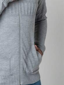 Men's Knitted Cardigan With Zipper And Pocket, Winter Sweater - 淺灰色 - 查看 3