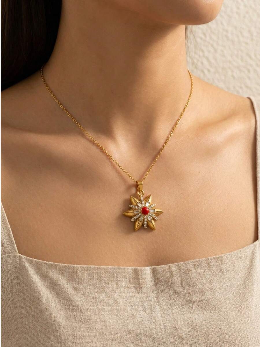 1pc New Fashionable Daily Gold Stainless Steel Star Rainbow Radiant Star Meteor Star Eye Pendant, Inlaid With Zirconia, Stainless Steel Plated With 18K Gold, Suitable For DIY Jewelry, Necklace, Bracelet Accessories, Earrings, Keychains, Bag Accessories, Women's Jewelry Accessories, Wallet Accessories, Pendants, Stainless Steel DIY Accessories - Multicolor - View 1