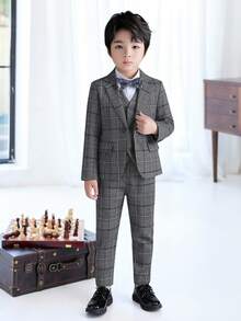 2 件套年轻男孩正式西装外套和裤子，演出/婚礼/学校派对服装，秋季 - 灰色 - 查看 2