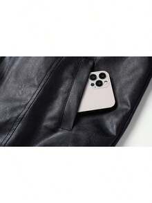 Men's Faux Leather Jacket, Valentine's Day Gift, Bomber Jacket, Motorcycle Style, Retro Men's Leather Jacket, Suitable For Motorcycle Riding, Outdoor Activities, Gift For Boyfriend/Husband, Professional Leather Jacket Design, Essential Men's Leather Jacket, Valentine's Day Gift, Suitable For All Seasons - 黑色 - 查看 11