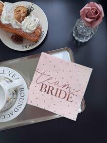 16pcs Letter Graphic Disposable Napkin, 33x33cm Paper Napkin For Party,Christmas - Pink - View 9