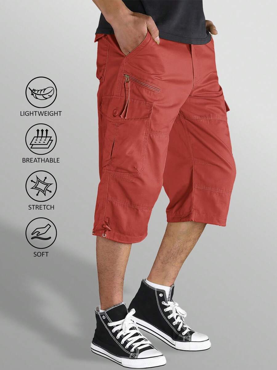 KEFITEVD Mens 3/4 Length Cargo Work Pants Cotton Twill Outdoor Hiking Shorts Ripstop Pants