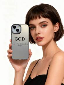 1pc "GOD" Christian Slogan New PC Hard Bottom Transparent Soft Edge High-End Full Coverage Hard Phone Case With Camera Lens Protection Design, Inspirational "Just Help Me Through It" Printed Phone Case, Compatible With IPhone & Galaxy Phones, Fits 11, 17 Pro Max, 15, Galaxy - Black - View 7