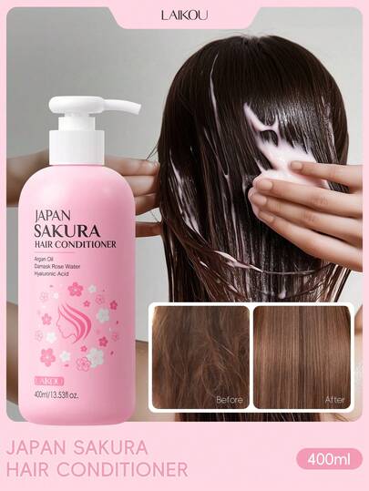 1瓶莱寇日本樱花护发素，400毫升，滋养修护，适合干性发质，增强光泽，柔顺直发，去屑，强韧发色