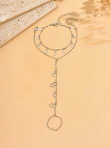 2pcs/Set Star & Moon Tassel Finger Chain Set, Fashionable Double-Layer Stackable Bracelet Jewelry, Suitable For Daily Wear, Dates And Photo Shoots. Handmade Chain Length And Tassel Quantity Are Random. - Multicolor - View 2