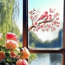 1/2 piezas Pegatinas de ventana con diseño de pájaro rojo y floral colorido, con diseño de mariposa, decoración estática del hogar, fácil de aplicar y retirar, decoración de primavera, pegatinas artísticas de cling estático, decoración de vidrio - Multicolor - Ver 10