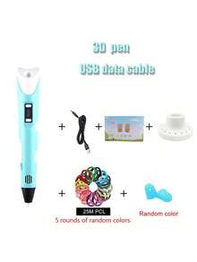 1支3D打印笔，DIY绘图打印笔，美术工具，生日礼物，圣诞礼物，9米/25米/50米/100米PLA耗材（耗材）+素描本+指套+支架 - 藍色 - 查看 10