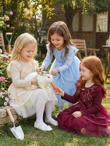 Toddler Dress Girls Ruffle Long Sleeve Layered Tulle Dress Fall Spring Fashion Party Dresses 3-10T, Kids Holiday Birthday Wedding Outfit - 紅色 - 查看 5