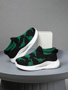 1 Pair Kids Sneakers, Knitted Cartoon Pattern Socks Shoes, Easy To Wear, Lightweight, Breathable, Non-Slip, Running Shoes, Student Fashion Mesh Patchwork Shoes - Black - View 5