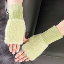 Women's Autumn/Winter Long Fingerless Gloves, Knitted Wool Thick Thermal Lined Warm Arm Sleeves - Multicolor - View 11