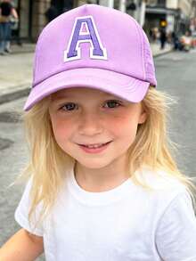 1pc Kids 26 Letter Decor Truck Driver Hat, Mesh Breathable Stylish Girls Baseball Cap, Suitable For Daily Outdoor Sun Protection, Great Gift For Back To School, Birthday, Holidays - Mauve Purple - View 4