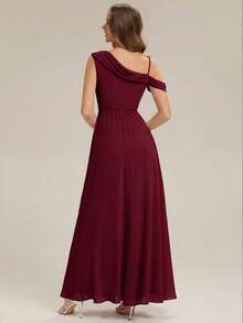 EVERPRETTY Elegant Chiffon Asymmetric Neckline Bridesmaid Dress, Suitable For Parties - Burgundy - View 4