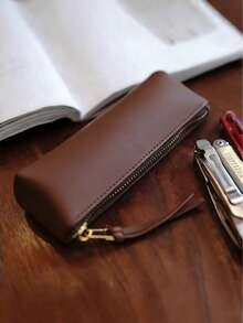 1 pieza Estuche de lápices minimalista retro, de cuero suave, para juguetes, cosméticos, útiles escolares, bolsa de almacenamiento - Multicolor - Ver 3