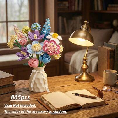 情人节礼物 - 865片永生花积木，DIY浪漫花束，可调节家居装饰 - 成人积木套装