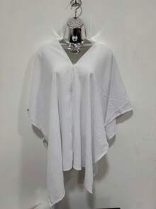 Women's Cropped Cape Blouse, Boho Chic Style, Multi-Way, Summer 2025 - 白1 - 查看 2
