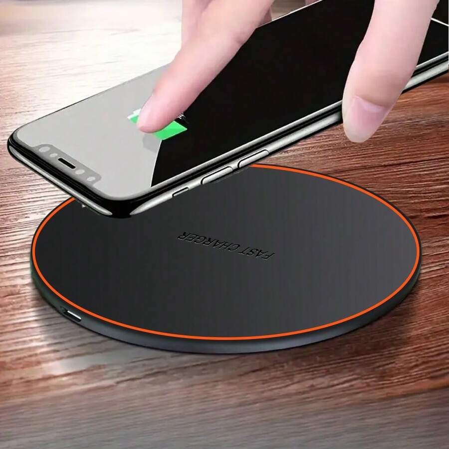 Cargador inalámbrico circular ultra delgado de 15W de alta calidad con borde naranja, compatible con iPhone 17/16/15/14/13/12 Pro/XS Max/Mini/X/XR y carga inalámbrica rápida inductiva. También compatible con Samsung. Regalo del Día de San Valentín. - Negro - Ver 1