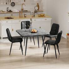 Dining Table And Chairs Set Of 4, Extendable Round Table Concrete Effect Folding Table With Upholstered Linen Chairs For Dining Room,Kitchen - Cement Gray Table + PU Black Chair - View 10