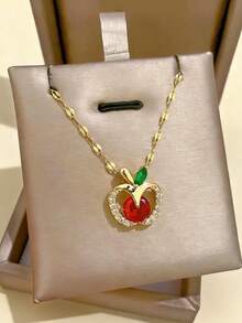 A Charming Vintage Micro - Inlaid Large Red Apple Necklace, A Classic European And American Anniversary Gift - Multicolor - View 8